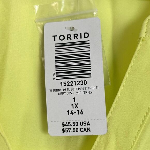 NWT Torris Sheer Neon Lime Sleeveless Georgette PEPLUM Blouse.‎ - Picture 14 of 14